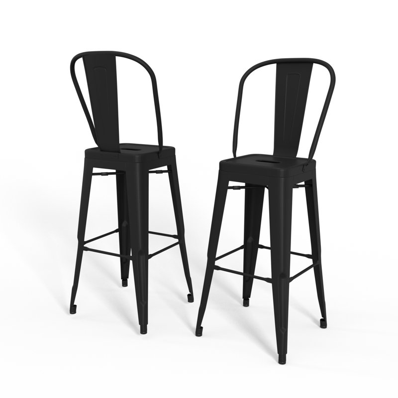 Fletcher 30" Industrial Black Metal Bar Stool Set of 2