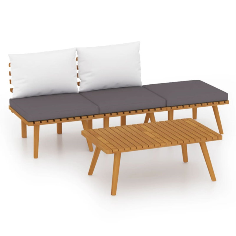 Ensemble de conversation en bois de pin massif avec coussins Turant