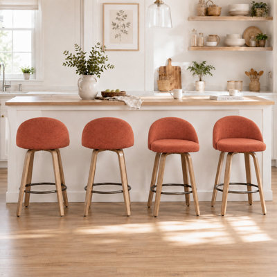 Louise Wood Velvet Swivel Bar Stools