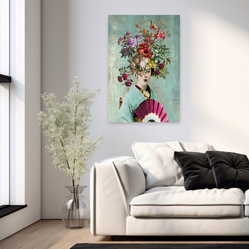 «Botanical Japanese Elegant surreal Contemporary Portrait Spring», art mural, H 36 po x l 24 po
