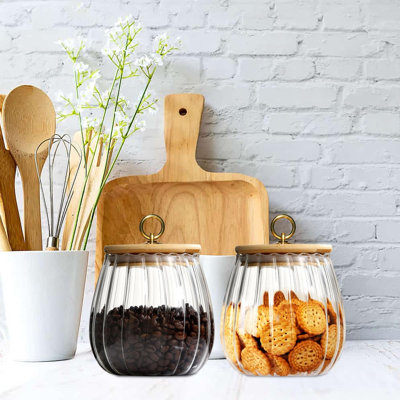 2 Pack 700ML Oval Glass Jars | Airtight Bamboo Lid Food Storage Canisters for Kitchen Pantry