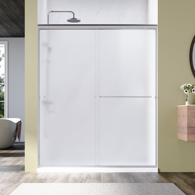  Reversible Double Sliding Shower Door with 6mm Clear Tempered Glass, 60”W*72”H, Frosted, Brushed Nickel