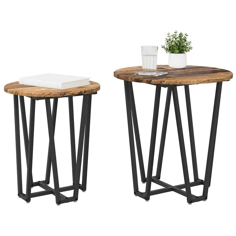  Side Table Set 2 Pcs Old Wood And Black 50 X 50 X 50.5 Cm, Old Wood
