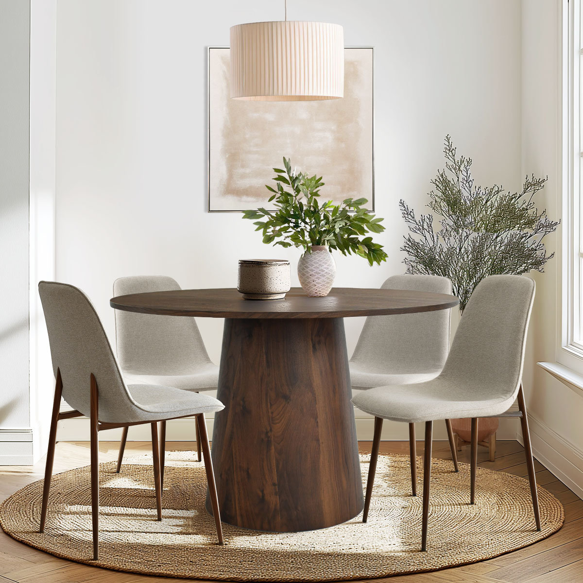 Benvinda 5 - Piece Round Pedestal Dining Table Set - Beige