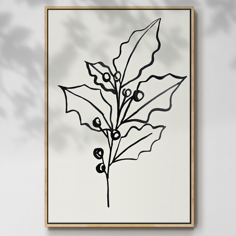 " Evergreen Ink II ", 25" H x 17" W x 1.5" D, Natural Floater Framed
