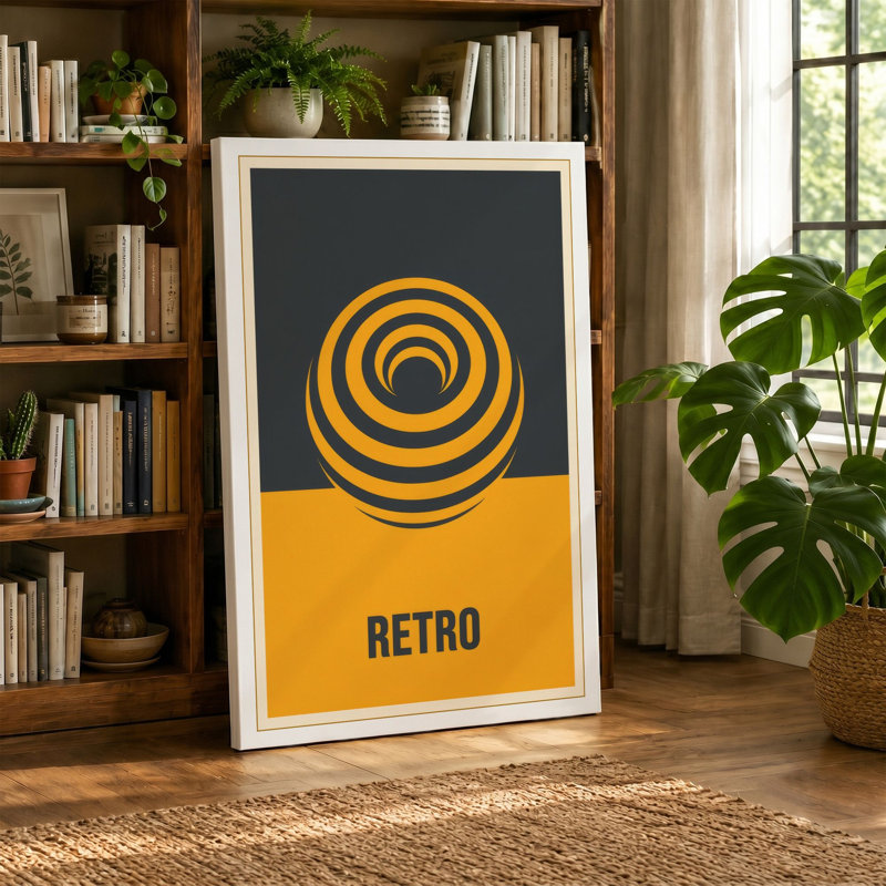 Golden Sphere Retro - Wrapped Canvas, 30x20 - 76.2 x 50.8 cm, Black Border