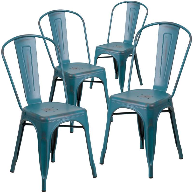 Chaise empilable Dickens, Bleu Kelly vieilli-bleu sarcelle