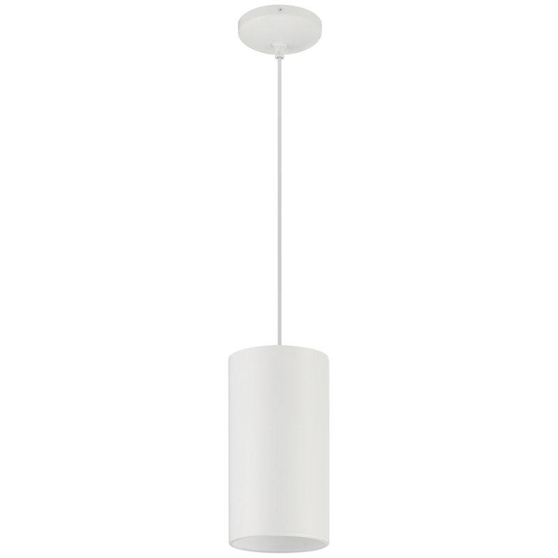 Luminaire suspendu cylindrique simple à 1 lumière Courter, Blanc mat, H 10,5 po x l 6 po x P 6 po, Incandescente (incluse)