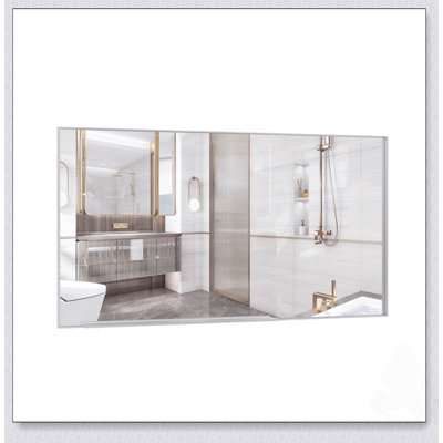 Oversized Modern Rectangle Bathroom Mirror With Silver Frame, Large Wall Mounted Mirror For Versatile Home Decor