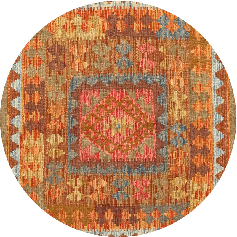 Tapis abstrait brun / rouge, Rond 3 pi