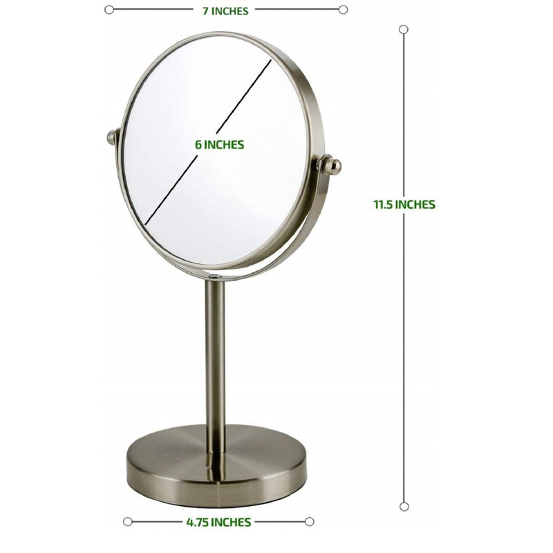 OVENTE 6'' Tabletop Makeup Mirror with 1X/7X Magnification, 360° Swivel Design, Double-Sided Free-Standing Vanity Mirror Perfect for Dresser, Bedroom and Office Desk, Nickel Brushed MNLT60BR1X7X