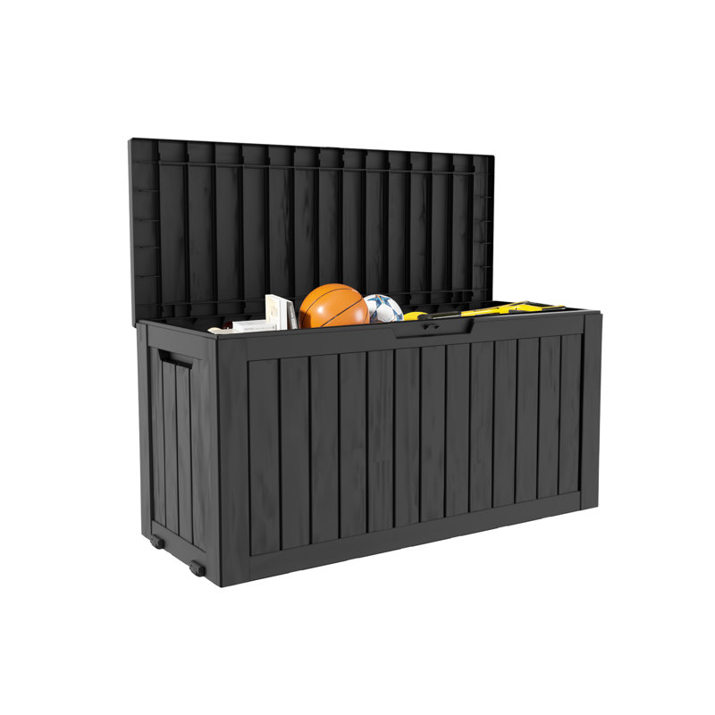 Decksplore 75 Gallon Water-resistant Lockable Deck Box With Rollers For Easy Mobility., Black