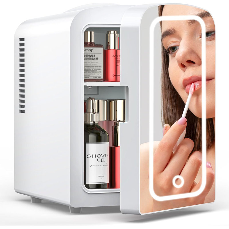 White 4L Skincare Mini Fridge! Led Mirror + Ac/Dc, 6-Can Space For Makeup & More In Any Room, White