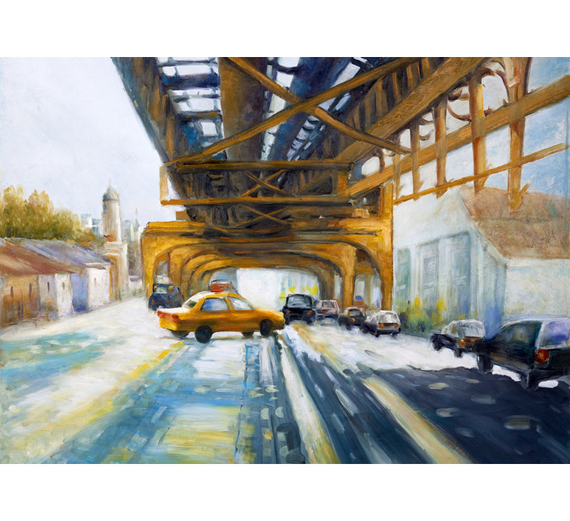 Cars sous le pont - Toile encadrée de construction contemporaine, H 37,25 po x l 49,25 po