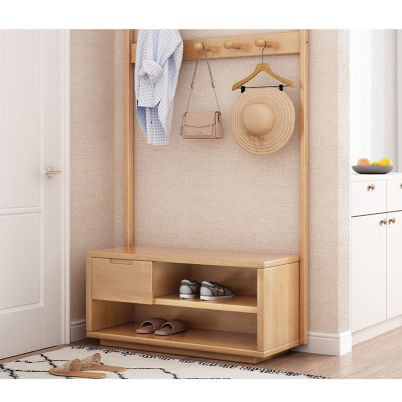 Multi-Hook Coat Rack with Storage Drawers, Burlywood