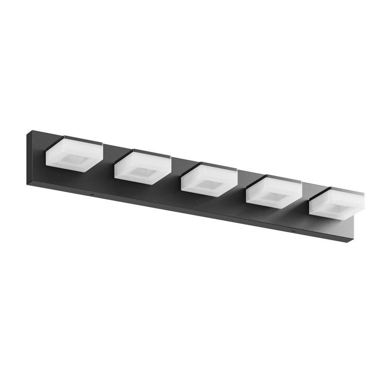 Luminaires de salle de bain DEL modernes (5 lumières, 32 pouces), luminaires muraux de salle de bain modernes en acrylique noir mat sur miroir (blanc froid 6000K)