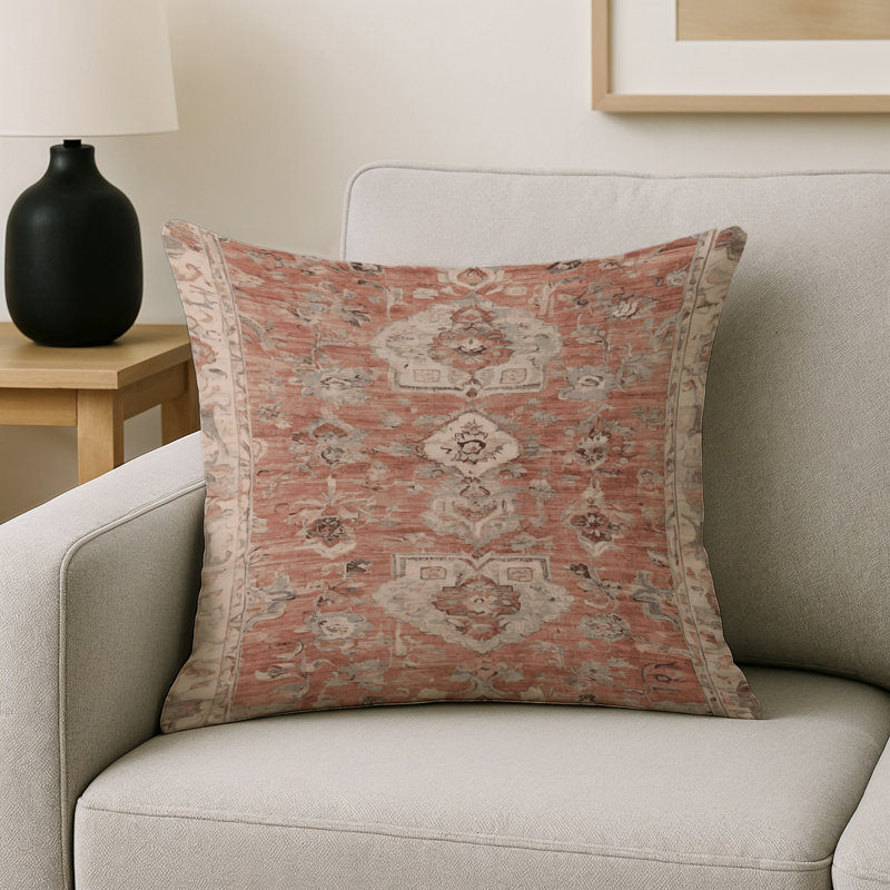 Coussin décoratif intérieur et extérieur Modern, Gris / orange abstrait, Carré 16 po