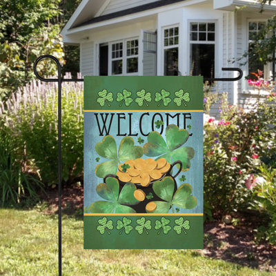 Drapeau de jardin extérieur Welcome Pot of Gold 12,5 po x 18 po