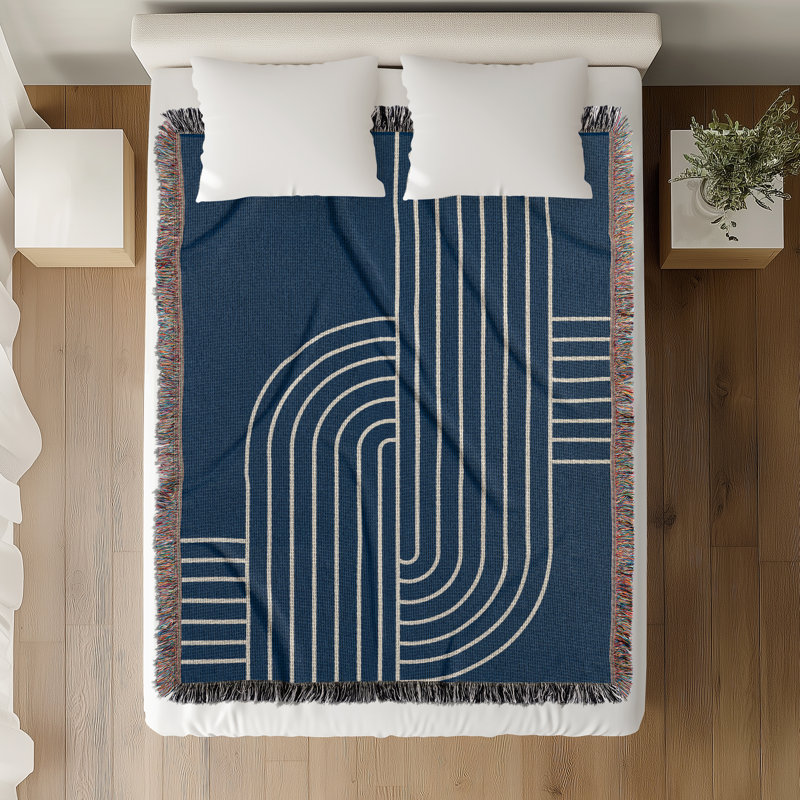 Jeté en mélange de coton Askii, L 80 po x l 60 po, Marine