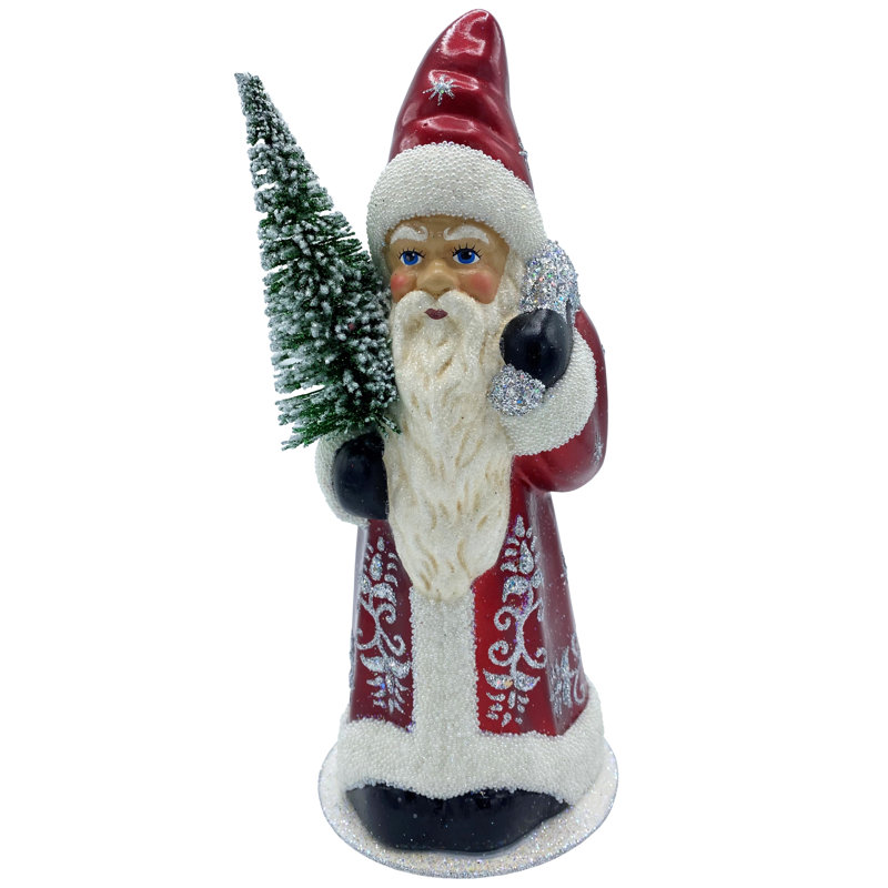 Contenant à bonbon Schaller en papier mâché - Père Noël en manteau rouge brillant avec détails argentés