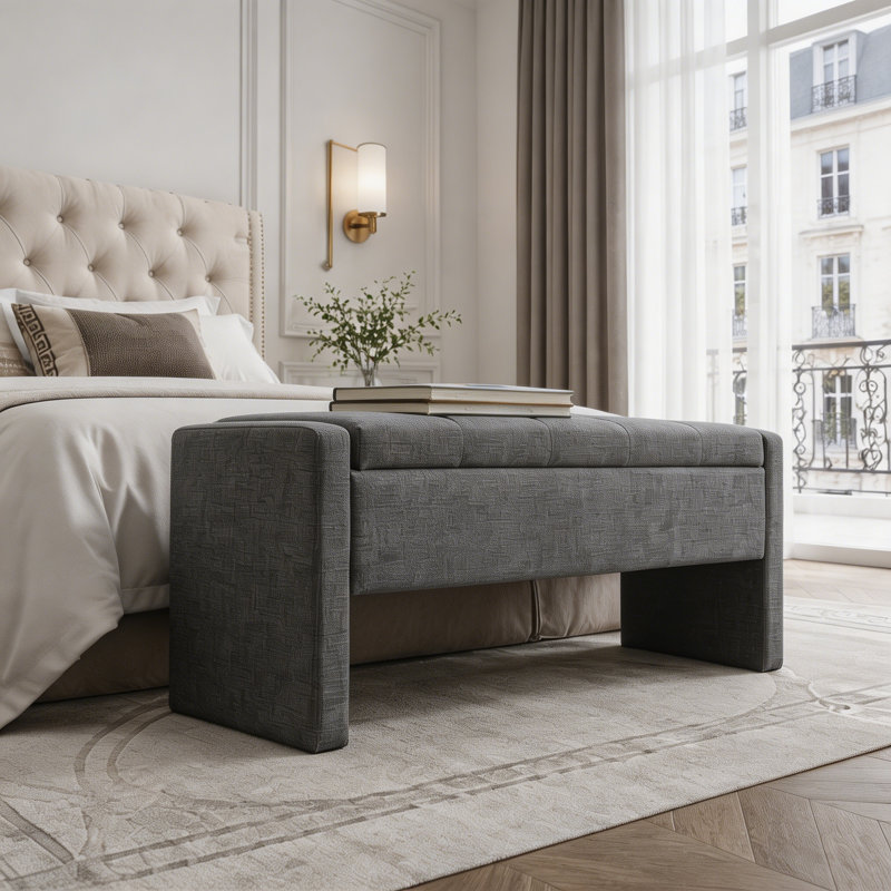 Banc de lit moderne avec rangement, Gris foncé