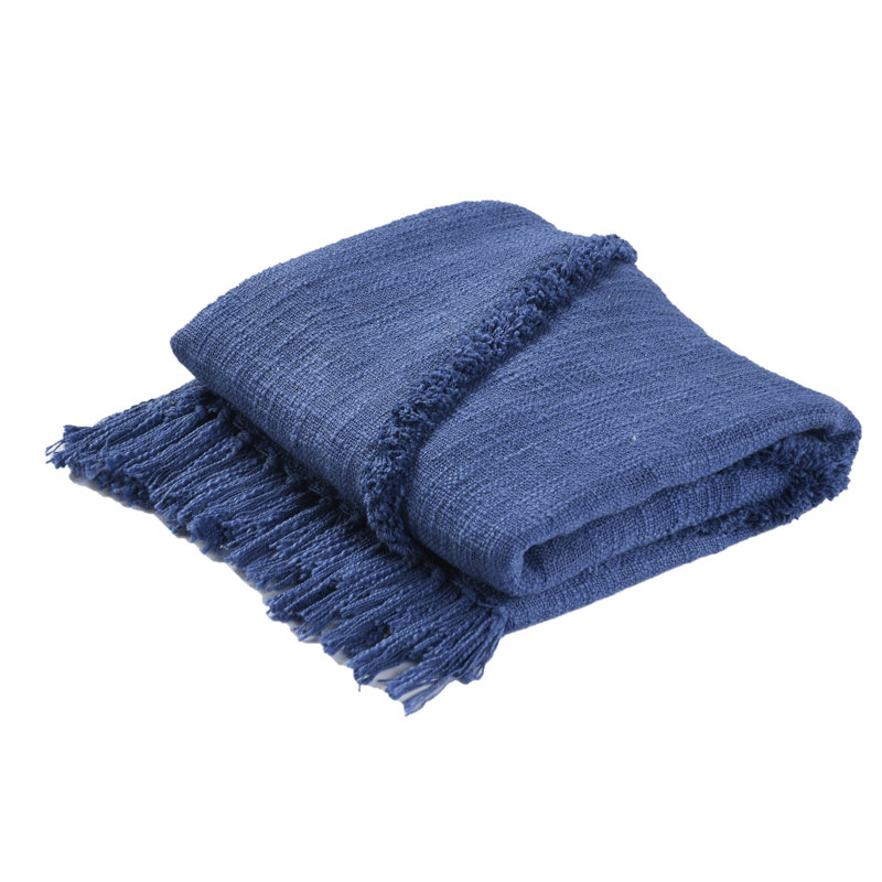 Jeté en coton tissé crème, Bleu