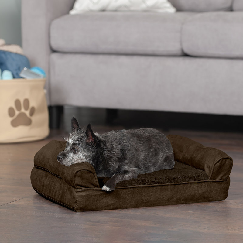 Plush & Suede Full Support Orthopedic Foam Sofa Style Bolster Dog Bed, Medium (30" W x 20" D x 6" H), Espresso