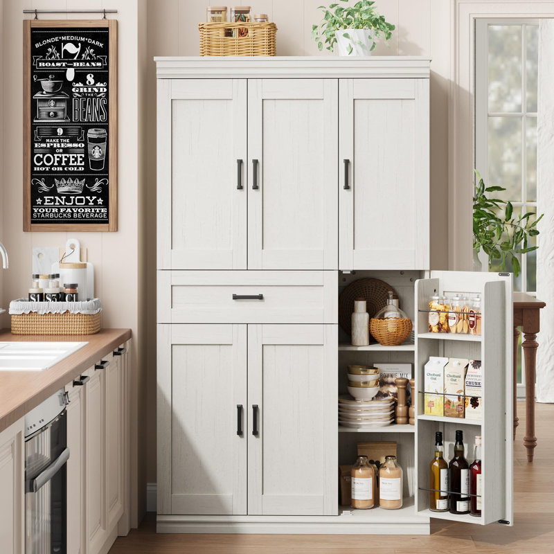 Armoire de rangement haute, garde-manger avec portes et tablettes, Natural