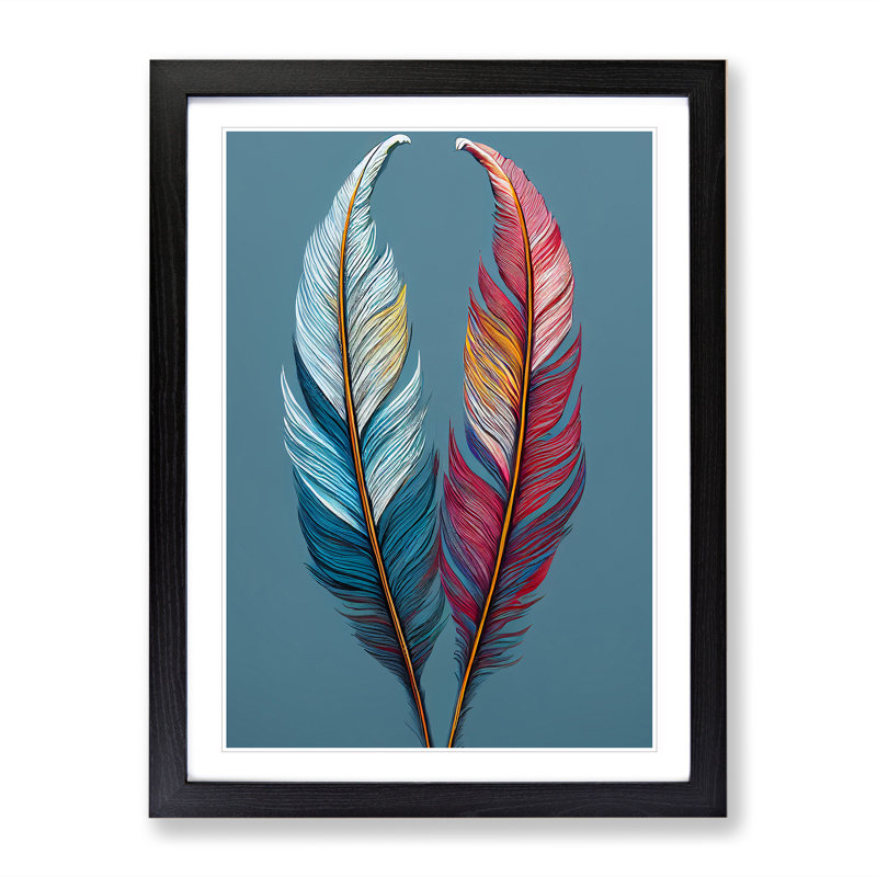 Two Feathers - Framed Print, 46cm H x 34cm W x 2cm D, Black Framed