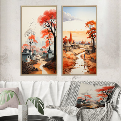 «Peach Gray African Village Visions», 2 pièces