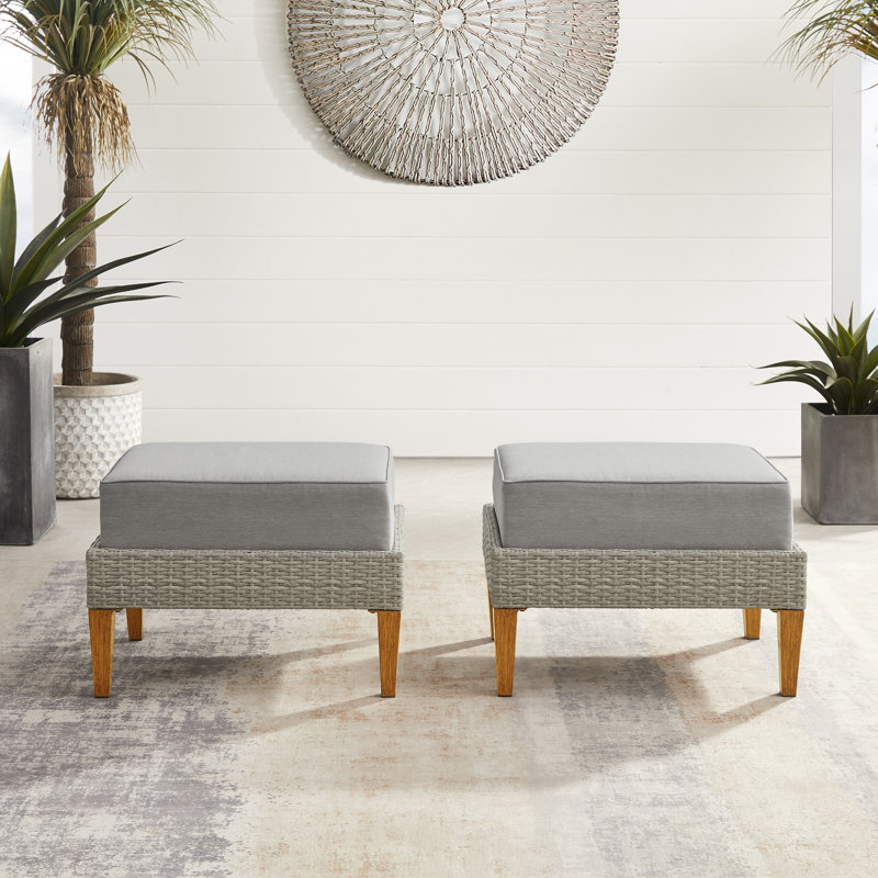 Repose-pieds d'extérieur avec coussin Wenner, Gris