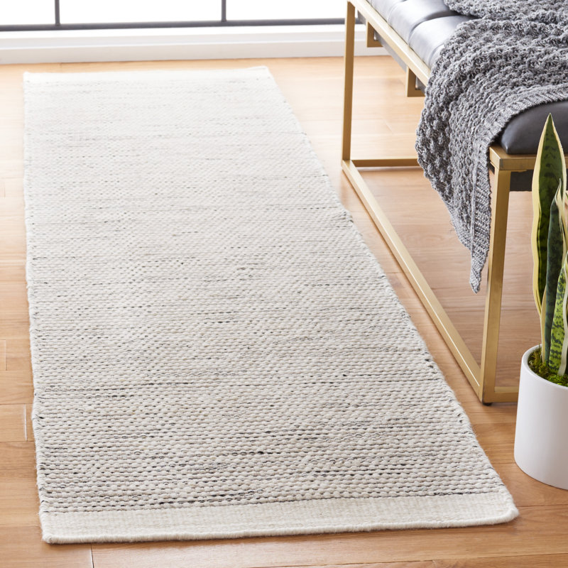 Tohei Hand Woven Wool/Cotton Solid Color Rug in Ivory/Black, Rectangle 2' x 3'