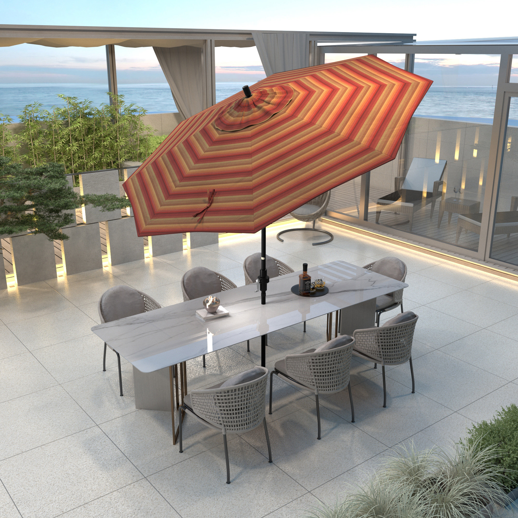 Garita 108'' Market Sunbrella® Umbrella, Astoria Sunset Sunbrella®, Stone Black