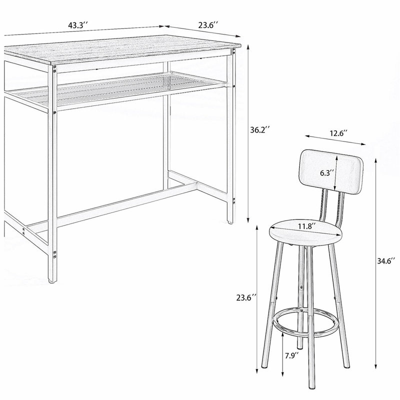 Ensemble de table de salle à manger 5 pièces, table de bar avec 4 chaises, H 36,2 po x l 43,3 po x P 23,6 po
