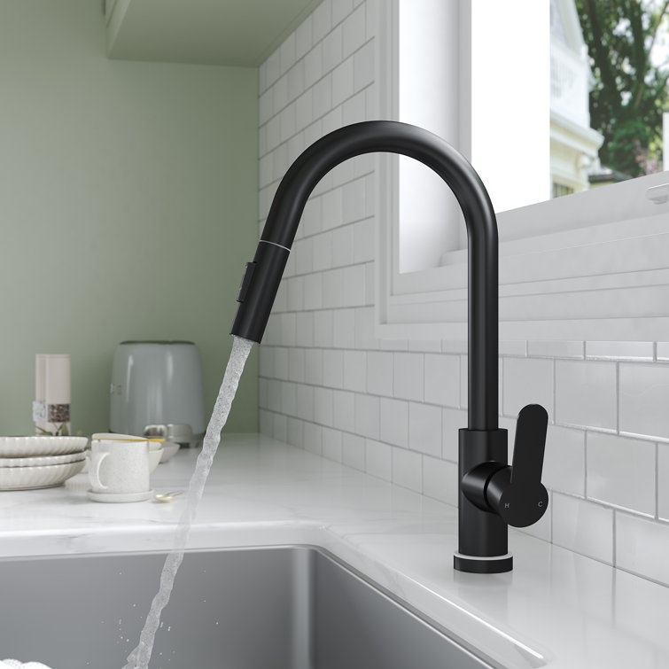 2-Function Single Handle Pull Down Kitchen Faucet with LED Light Base