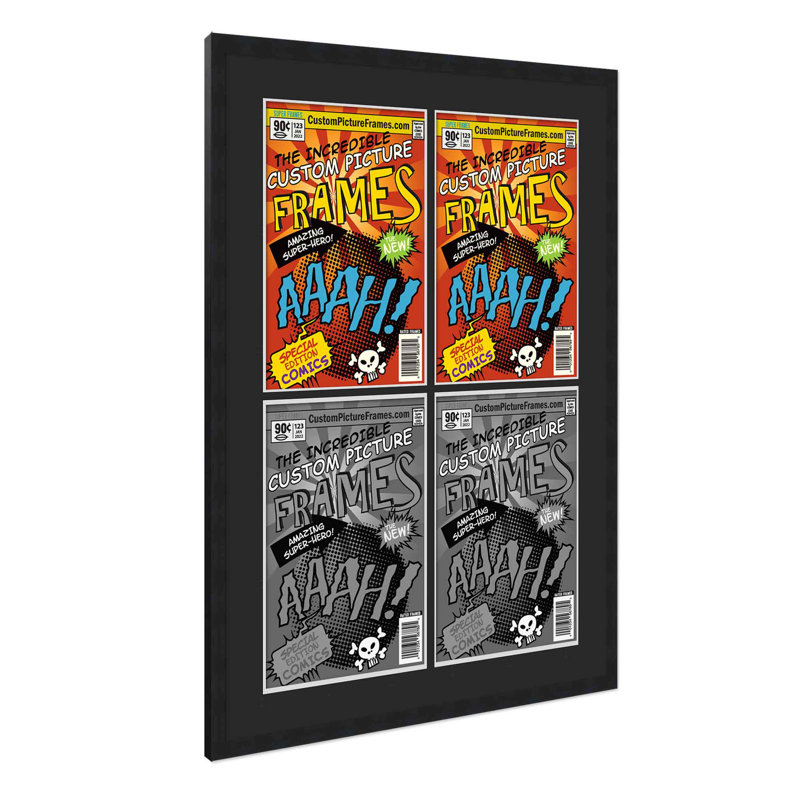 Cadre de bande dessinée avec passe-partout - 4 ouvertures pour afficher 4 bandes dessinées dans une grille 2 x 2 avec acrylique UV, support et quincaillerie