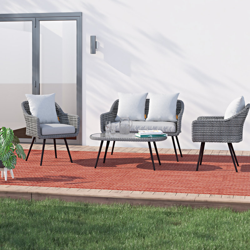 Modway Endeavor 4 Piece Outdoor Patio Wicker Rattan Sectional Sofa Set