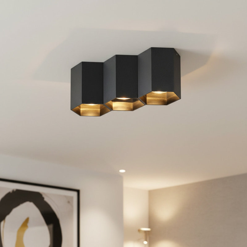 UltraBeam 15 Watt GU10 LED Dimmable Hexagonal Flush Ceiling Spot Lamp, Black, 11cm H x 10.4cm W x 11cm D