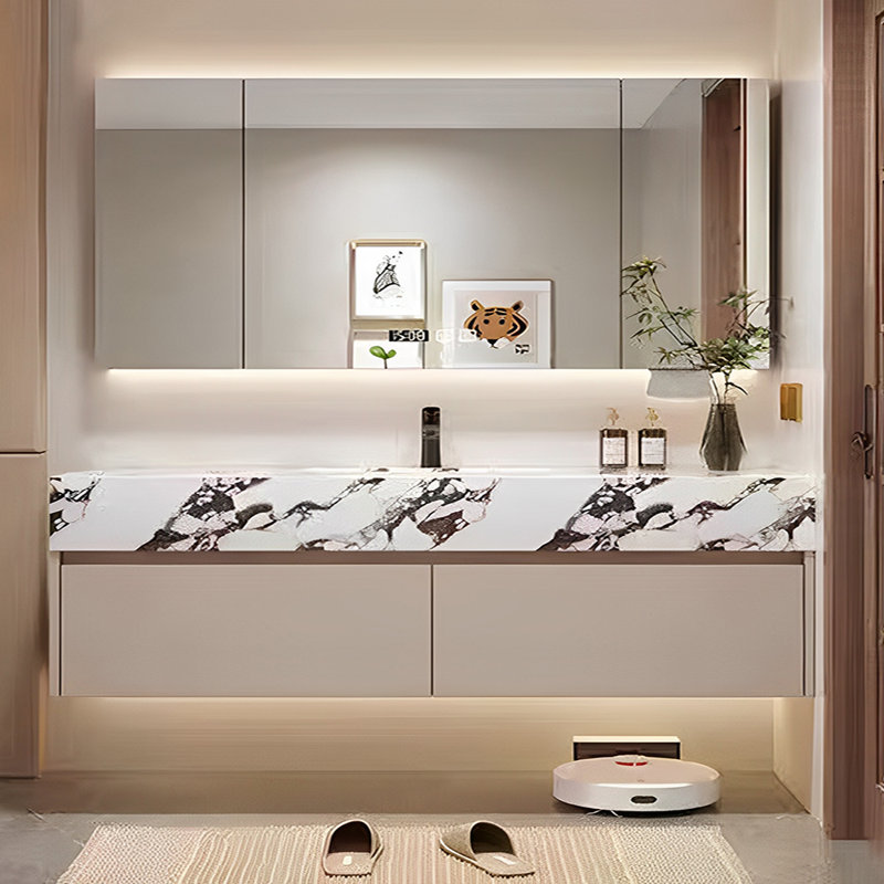 Armoire de salle de bain de style nordique minimaliste, H 19,7 po x l 66,9 po x P 19,7 po, Beige