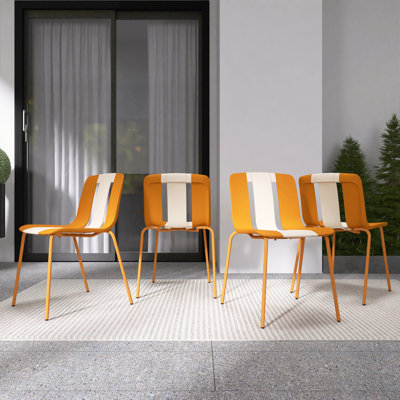 Indoor/Outdoor PP Plastic Chairs With Sturdy Metal Legs (Set Of 4)
