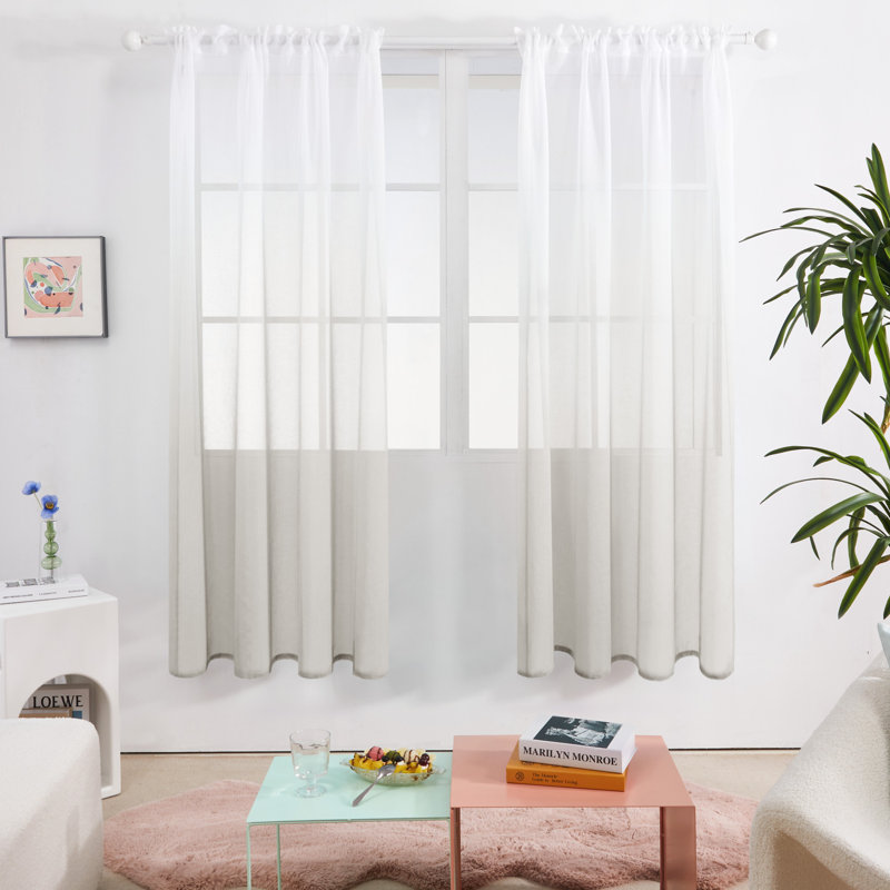 Zhejno Sheer Curtain Pair, 52" W x 72" L, Light Gray