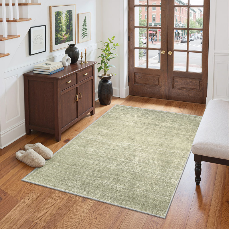 Tapis lavable à rayures rétro antidérapant (beige), Rectangle 4pi x 6 pi, Green