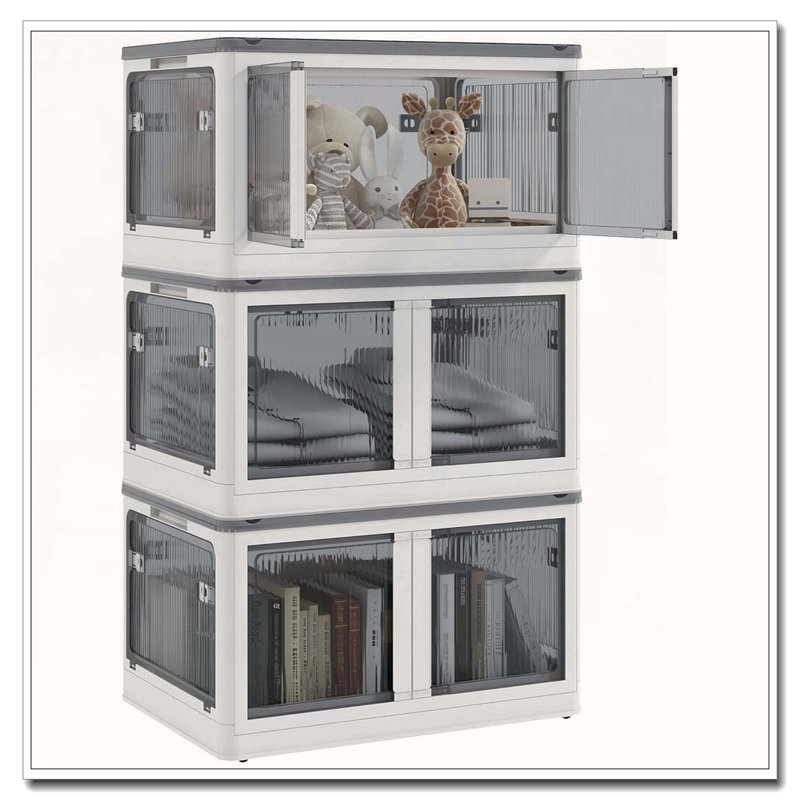 Organisateurs de rangement empilables avec couvercles pliables sur roulettes