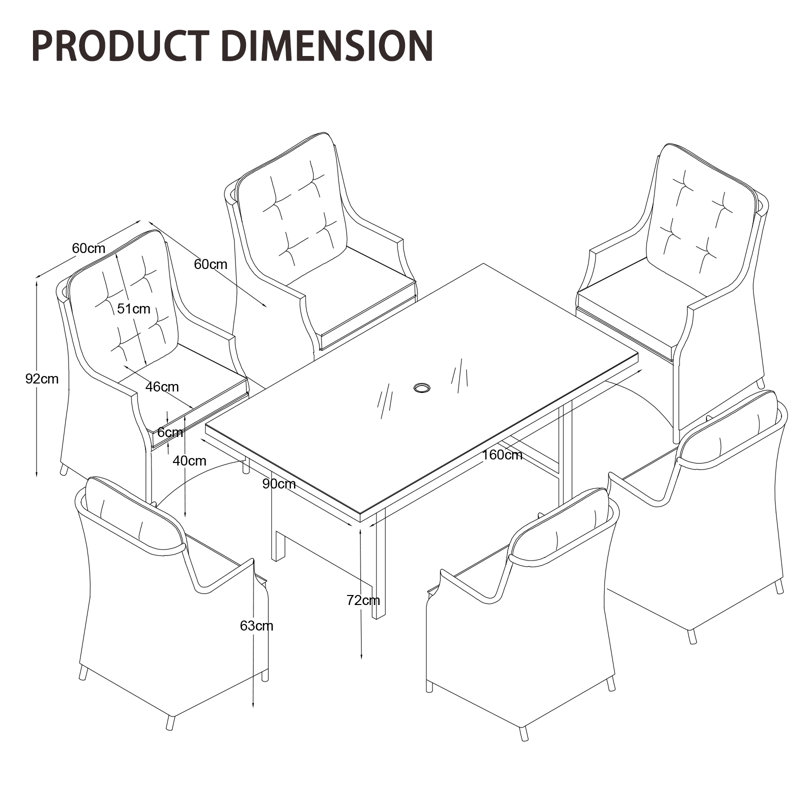 Chrles 6 - Person Wicker Patio Dining Set with , Cushions Included