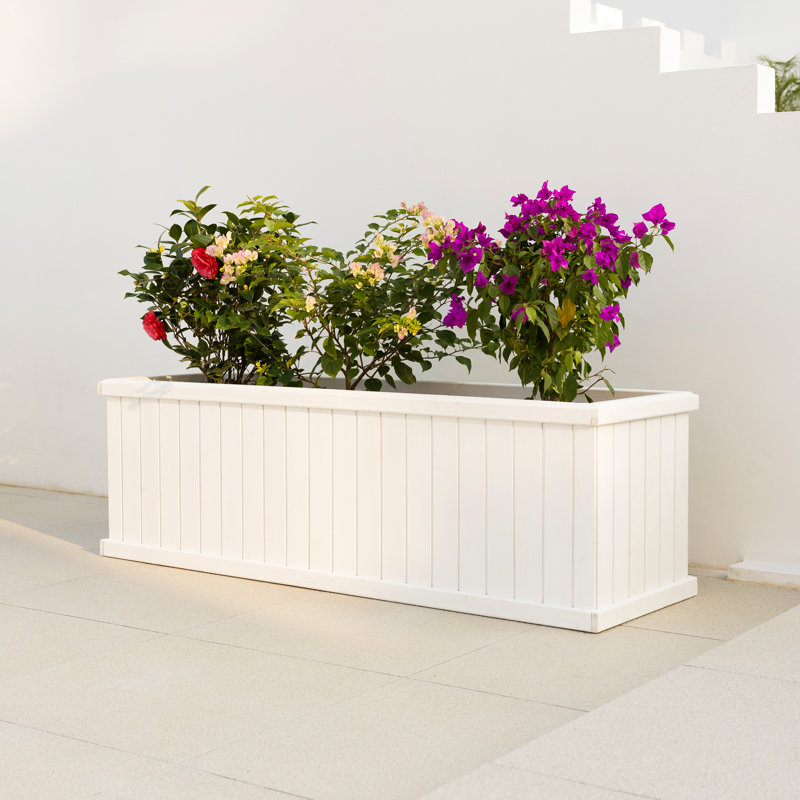 Boîte à fleurs rectangulaire en cèdre massif avec trous de drainage Barros, Blanc, H 18,75 po x l 60 po x P 18,75 po