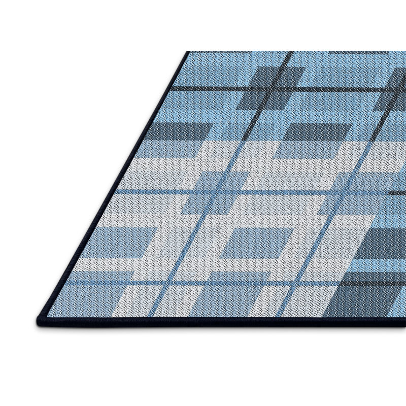 Tapis bleu/blanc cassé à motif, Rectangle 5 pi x 7 pi