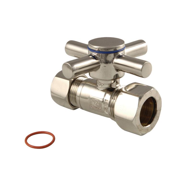 Kingston Brass Concord 5/8-Inch OD Comp x 1/2-Inch OD Comp Quarter-Turn Straight Stop Valve, Brushed Nickel