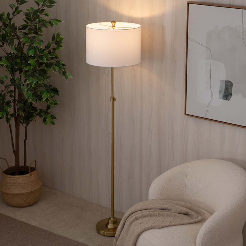 Carmeline 63.5" Traditional Adjustable Floor Lamp with Drum Lampshade, Antique Brass