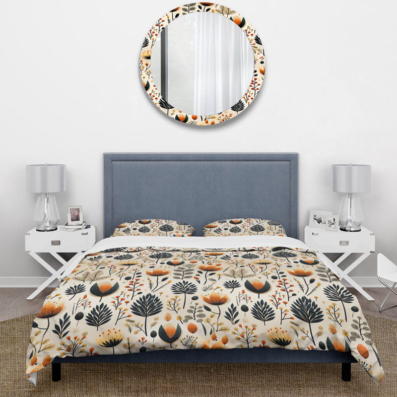 Meadow Beige And Black Floral Pattern - Ensemble de housse de couette à motif floral