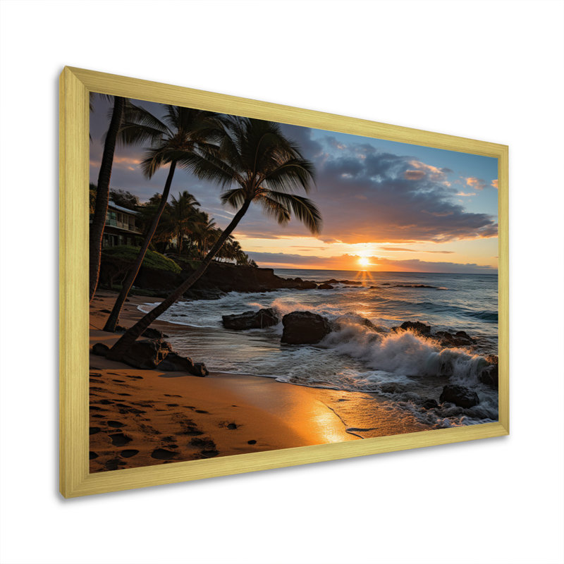 «Aloha Tropical Dreamscape I - Maui», art mural, Cadre doré, H 16 po x l 32 po x P 1 po
